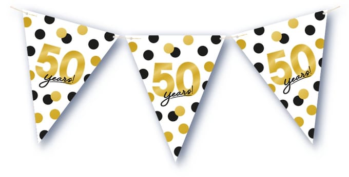 BTH – 50 Jaar Vlaggenlijn – Wit-Zwart-Goud – 6 m Verjaardag Decor – 50 Jaar Celebration Feest Versiering – Slinger