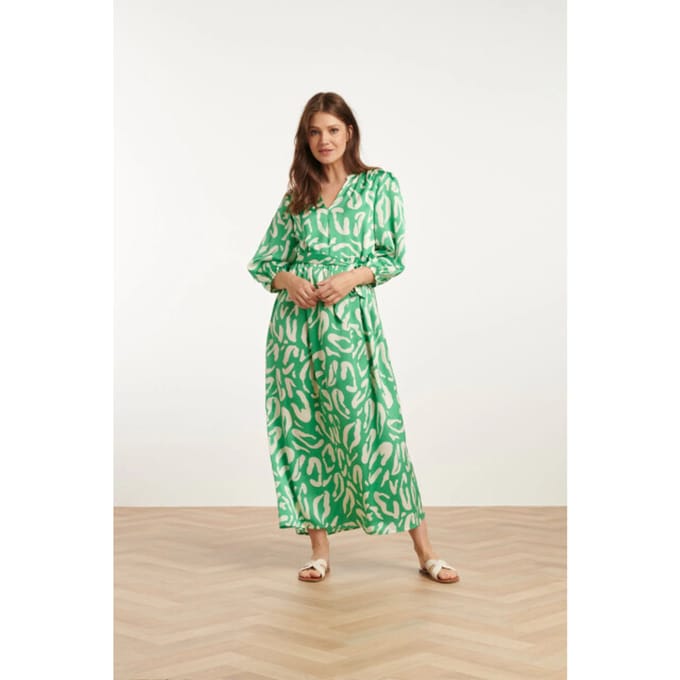 Smashed Lemon 25082 satin maxi jurk met te dierenprint |