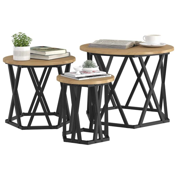 vidaXL - Nestende - Side - Table - 3 - st - Artisan - Eiken - 53 - x - 53 - x - 40 - cm