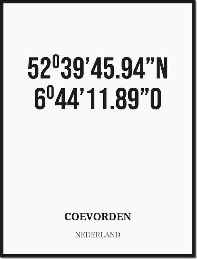 Poster/kaart COEVORDEN met coördinaten