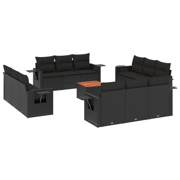 vidaXL - 13-delige - Loungeset - met - kussens - poly - rattan - zwart