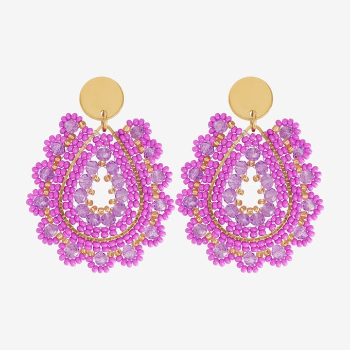 Eleganza Pink And Purple Beads Earrings Gold