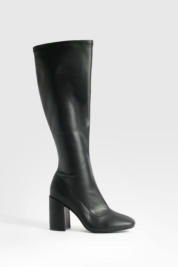 boohoo Dames Wide Fit Stretch Kniehoge Laarzen | Black | Maat: 3