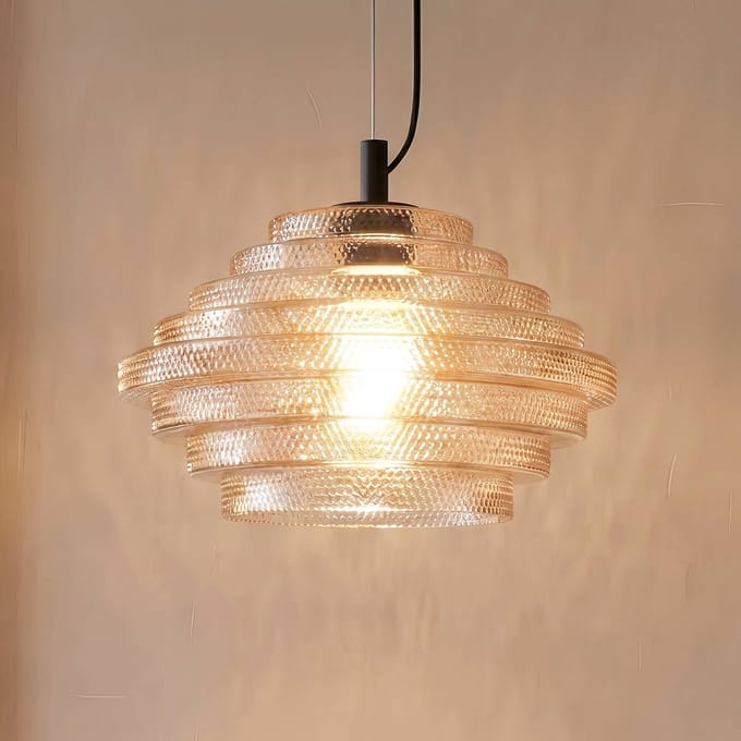 Lindby hanglamp Orliana, Ø 35 cm, amber, glas