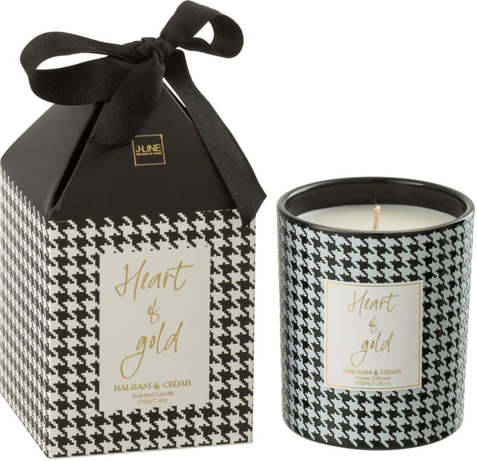 J-Line geurkaars Heart - glas - wit/zwart - small