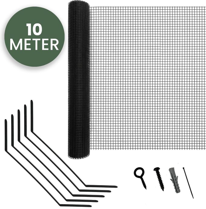 STACK® Kattengaas met Beugels – 10 Meter – Kattenwering Schutting – Kattennet / Katten Gaas – Katten Afrastering & Omheining Tuin