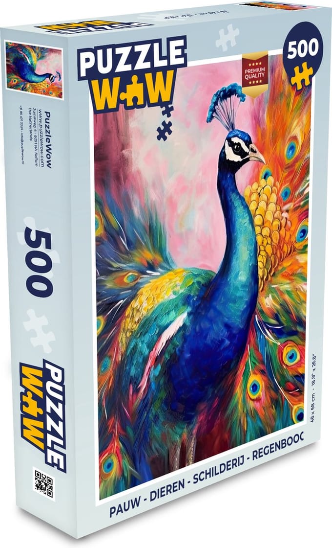 Puzzel Pauw - Dieren - Schilderij - Regenboog - Legpuzzel - Puzzel 500 stukjes