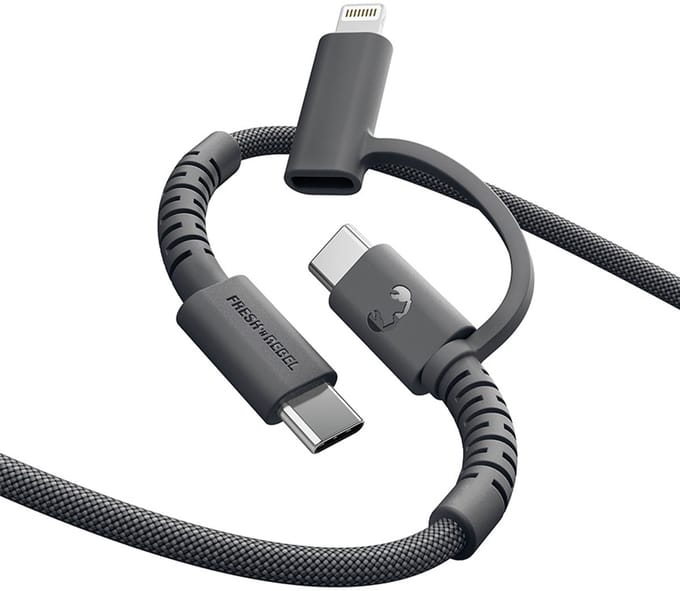 Fresh 'n Rebel FlexWave Combo Oplaadkabel - USB-C + Apple Lightning - Extra lang (2m) - Siliconen gevlochten kabel - Storm Grey