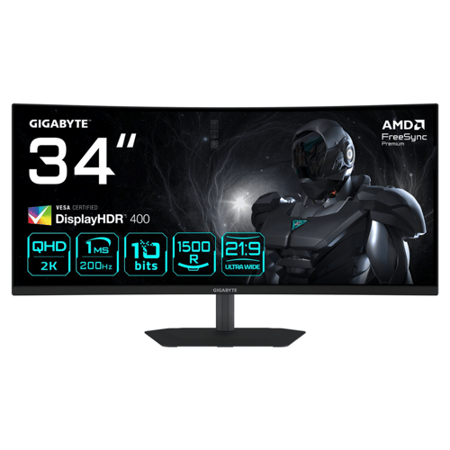 Gigabyte G34WQC2 Gaming monitor Energielabel G (A - G) 86.4 cm (34 inch) 3440 x 1440 Pixel 21:9 1 ms DisplayPort, HDMI VA LED
