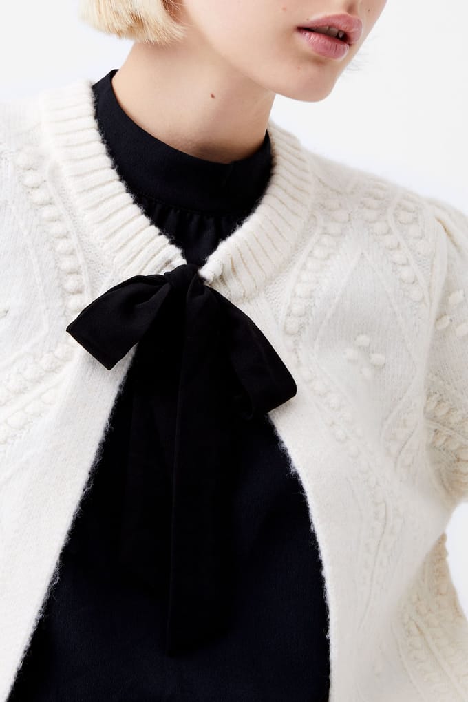 French Connection Bobble Bow Cardigan Winter Wht/black Bow Taglia: S | Giacche Outlet | Donna