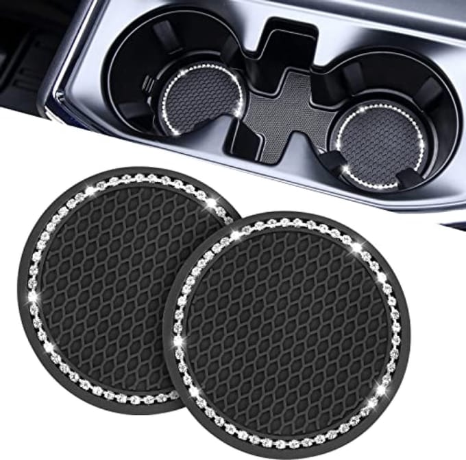 Set van 2 antislip siliconen onderzetters voor autodrinkhouder - Universele pasvorm 6.8 cm - Zwart
