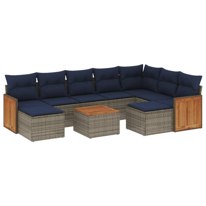 vidaXL - 10-delige - tuinbankset - met - kussens, - grijs - polyrotan