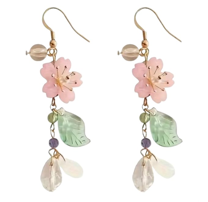 Zilver oorbellen-Ashley- roze- lang- bloemen- Charme Bijoux