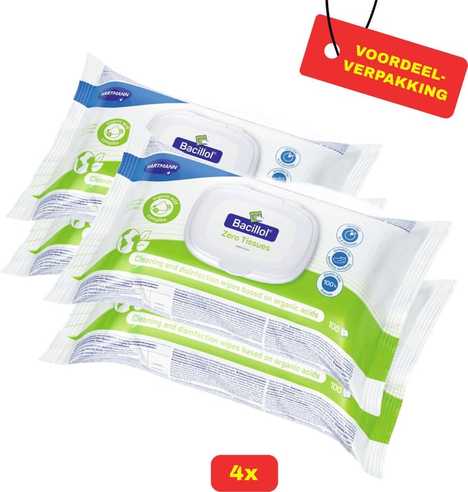 4 x Bacillol® Zero Tissues van Hartmann - 4 x 100 doekjes - Voordeelverpakking!