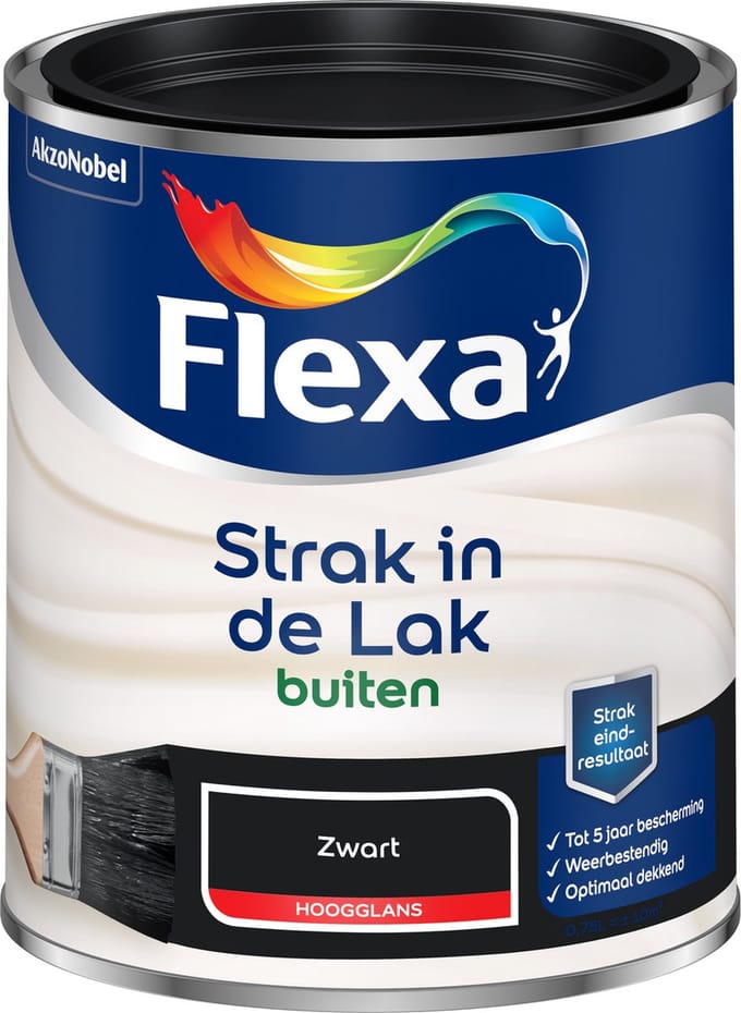 Flexa - Strak In De Lak Buitenlak Hoogglans - Zwart - 750 Ml