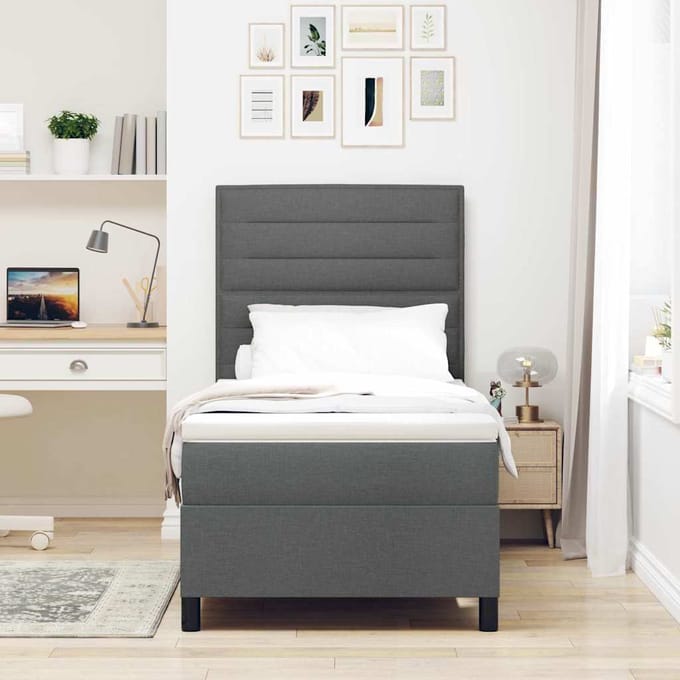 vidaXL - Boxspring - bed - met - matras - Donkergrijs - 90 - x - 190 - cm - Stof