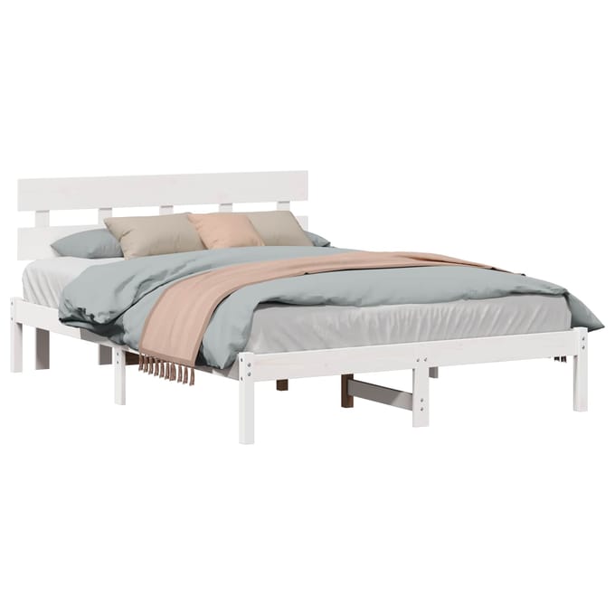 vidaXL - Bedframe - met - hoofdeinde - Wit - 150 - x - 200 - cm - Massief - grenenhout
