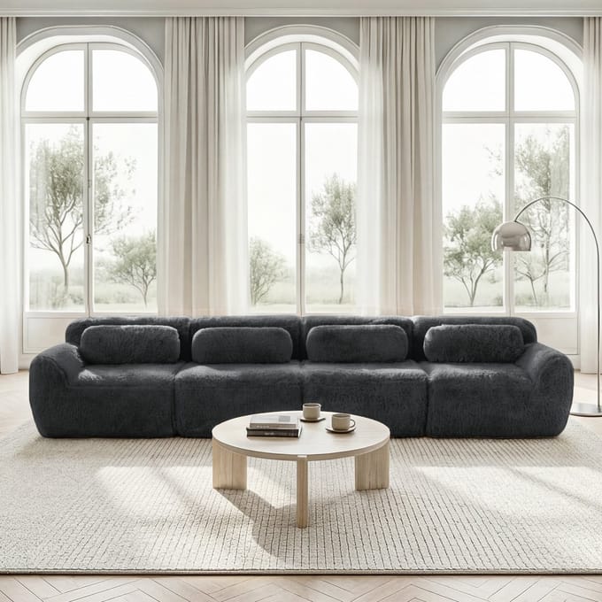 MODFU Modulaire Hoekbank - Pluche - Ergonomische Ondersteuning - Minimalistisch - Voor Woonkamer - Grijs