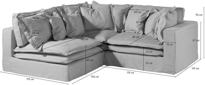 MASSIVMOEBEL24.DE hoekbank beige Korsika 238x234x90 cm SOFAS deels gemonteerd
