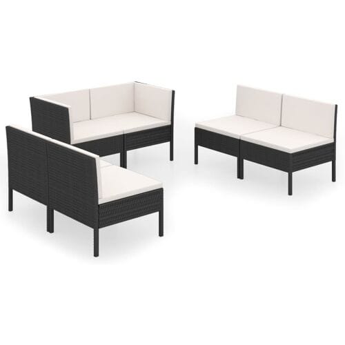 vidaXL - 6-delige - Loungeset - met - kussens - poly - rattan - zwart