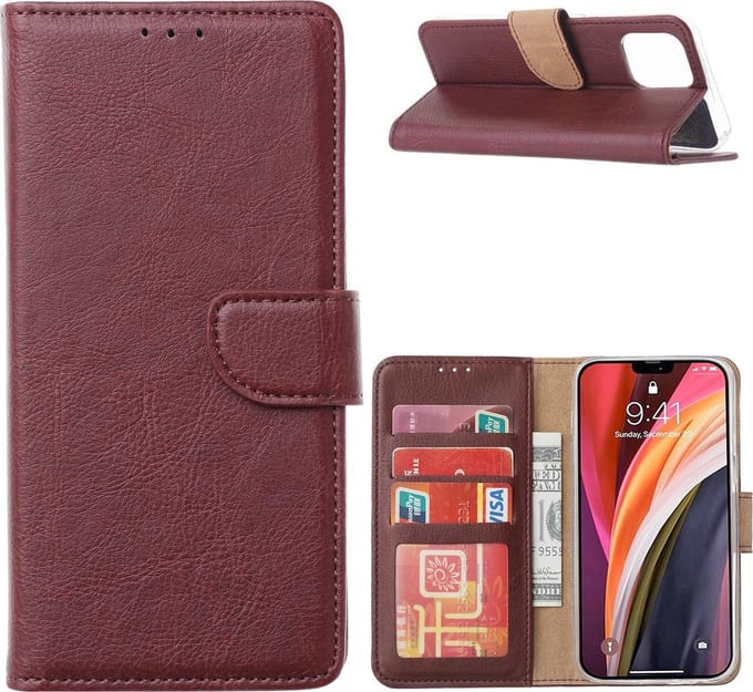 Hoesje Geschikt voor iPhone 12 Pro Max Hoesje met Pasjeshouder cover Bordeaux