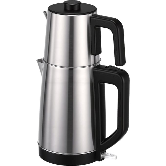 Elektrische Turkse Theemaker Koker Roestvrij Staal Dubbele Pot Waterkoker Infuser Warmhoudfunctie L gray