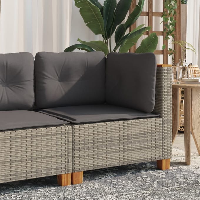 vidaXL - Tuinhoekbank - met - kussens - poly - rattan - grijs