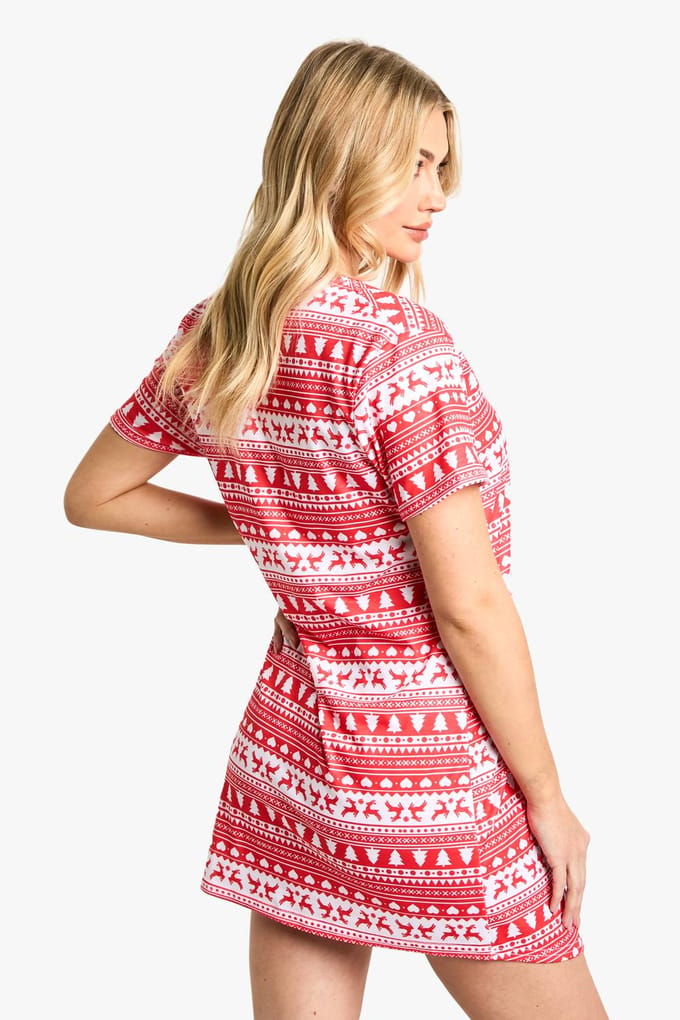 boohoo Dames Zwangerschaps Kerst Fairisle-print 2-pack Peached Button Down Nachtjurk | Maat: 8