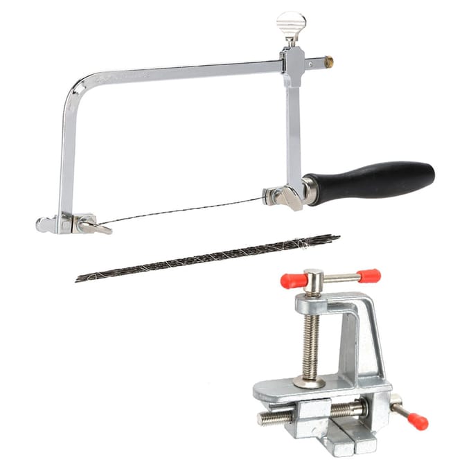 Sieraden DIY reparatieset met ijzerzaag, zaagblad en bankschroef gray