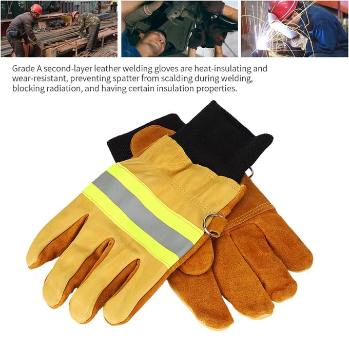 Paar Koeienleren Handschoenen Brandwerend Hittebestendig Lange Veiligheidshandschoenen yellow