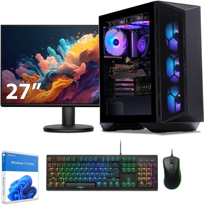 Sedatech Pakket Advanced Gaming PC Waterkoeling ATX Compact • AMD Ryzen 7 9800X3D • Geforce RTX 4060 • 32Gb DDR5 • 2Tb SSD M.2 • WiFi, USB C • BT • Windows 11 • Desktop computer • Monitor 27''