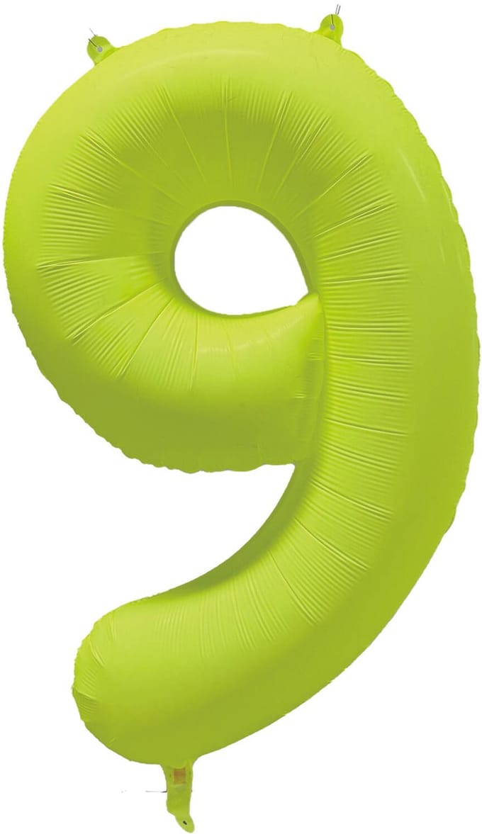 Riethmüller - Folieballon cijfer 9 - neon geel - 86 cm