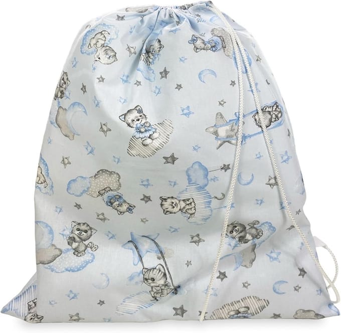 Grote Kinder Slaapzaktas Maxi met Kitten Design - Lichtblauw Katoen