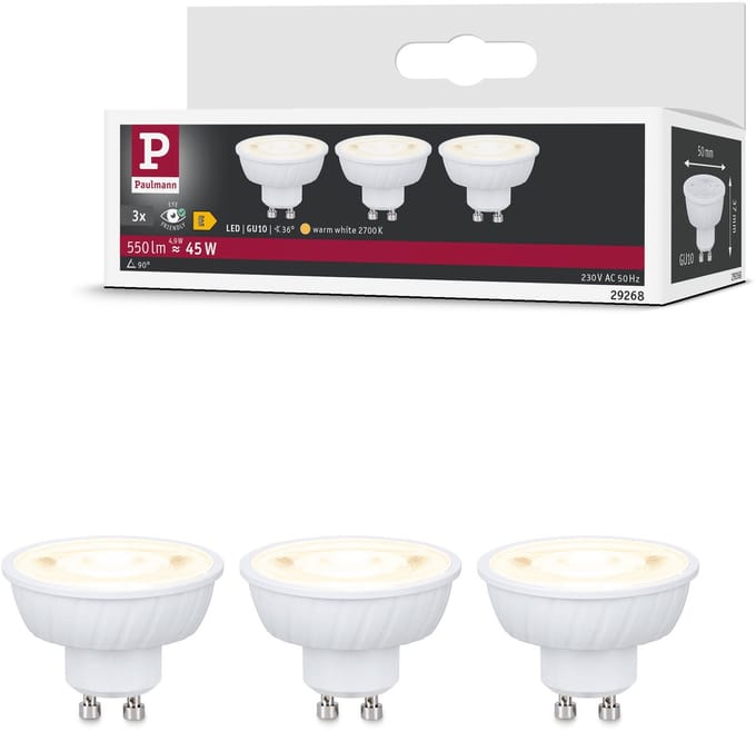 Standaard 230 V LED-reflector GU10 Flat 37 mm 3x550lm 3x4,9W 2700K Signaalwit