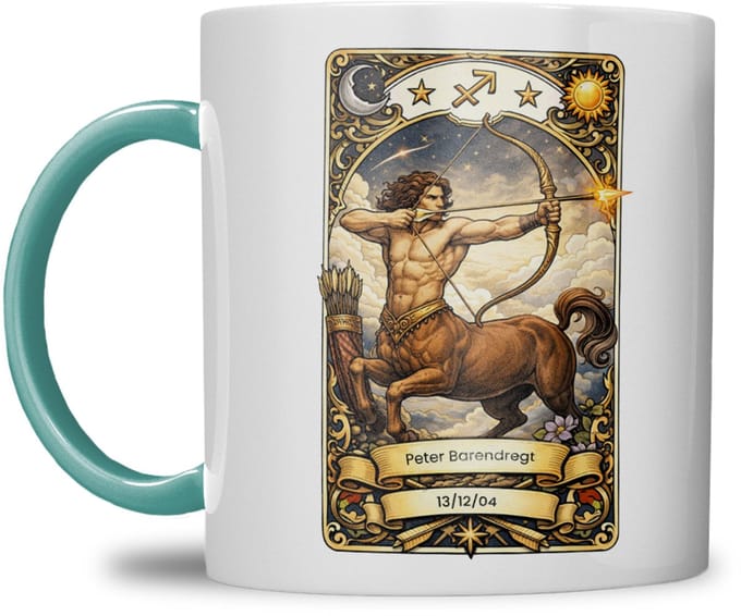 Sterrenbeeld mok - Boogschutter - Zeegroen blauw - Tarot mok - Gepersonaliseerd met naam en datum