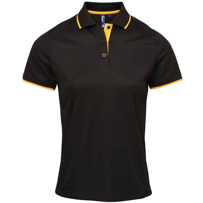 Premier Dames/Dames Coolchecker Contrast Piqué Poloshirt (Zwart/Zonnebloem)
