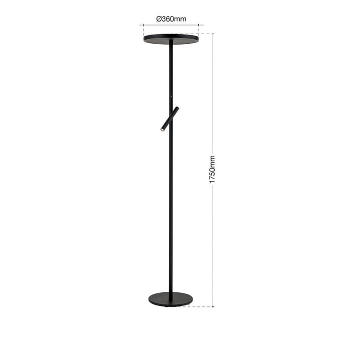 ORION LED vloerlamp Teide, zwart, metaal, leeslamp, dimmer