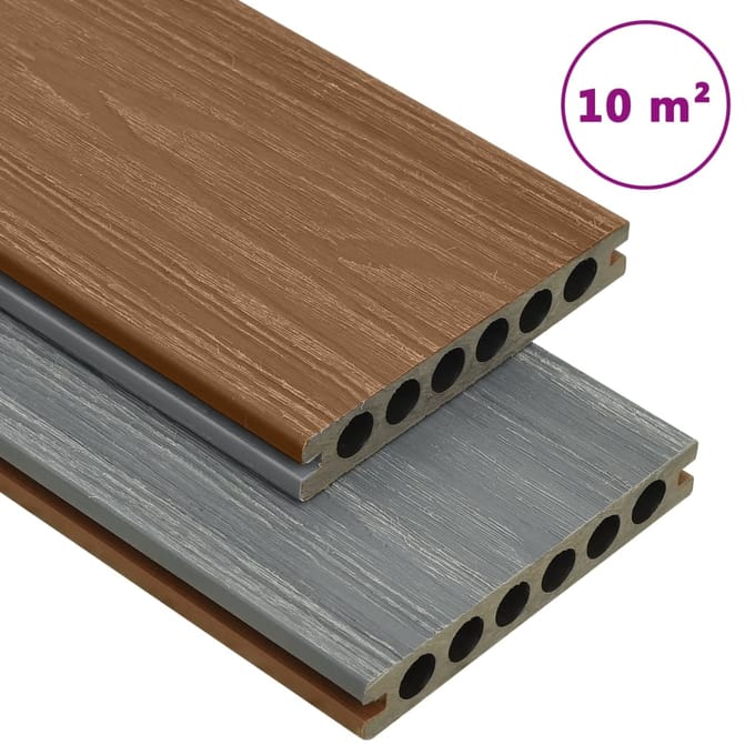 vidaXL - Terrasplanken - met - accessoires - 10 - m² - 4 - m - HKC - bruin - en - grijs