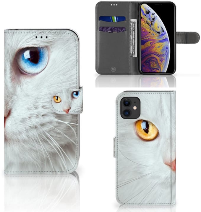 Apple iPhone 11 Telefoonhoesje met Pasjes Witte Kat