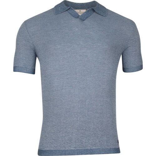 Thomas Maine Merino Linnen Structure Knit No Buttons Polo Collar Blauw / male