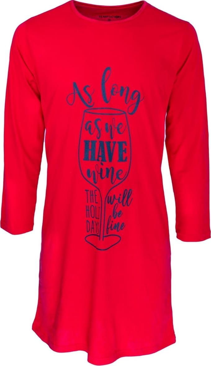 Temptation dames nachthemd - maat S - lange mouw - Wine - rood