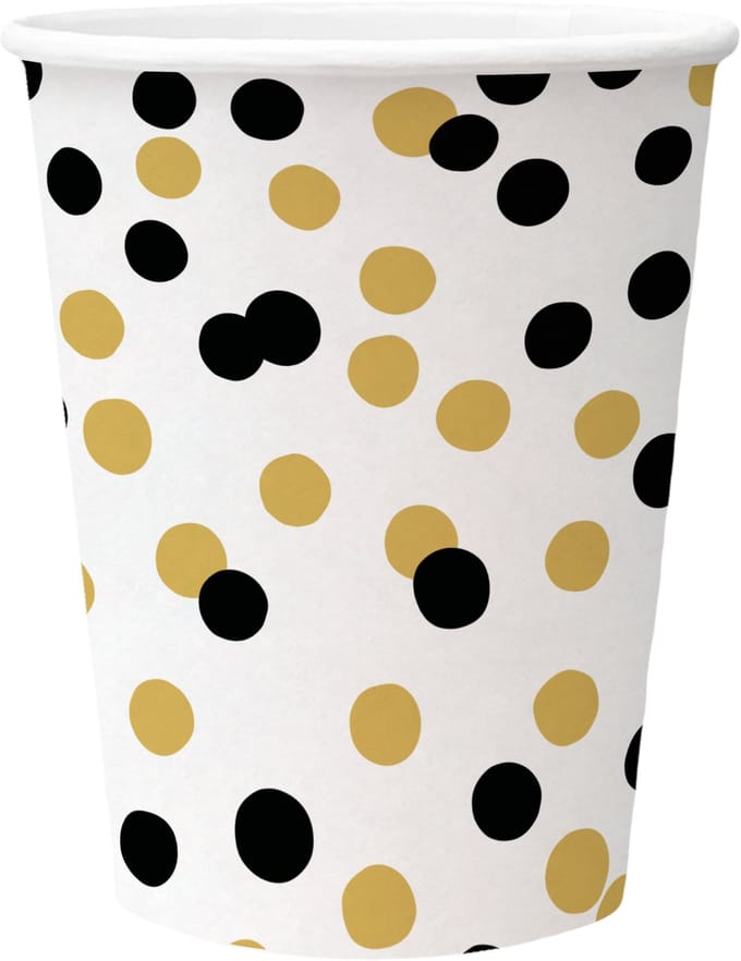 PAW - Papieren bekers - Confetti Gold-black