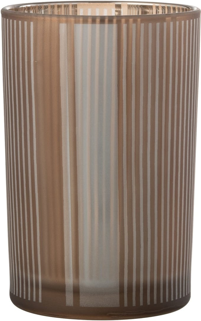 J-Line windlicht Strepen - glas - bruin/wit - large