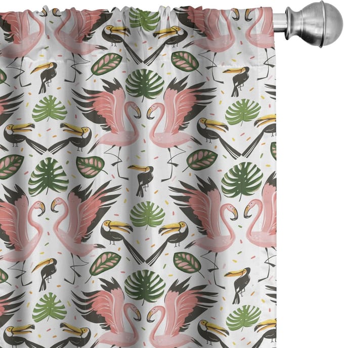ABAKUHAUS – Boho Flamingo Voorhangen – 2x75x225 cm – Microvezel