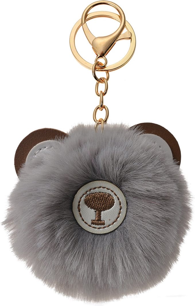 Juleeze Sleutelhanger Pompom Grijs Pluche Beer