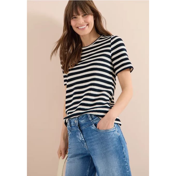 Shirt met ronde hals in ajour look