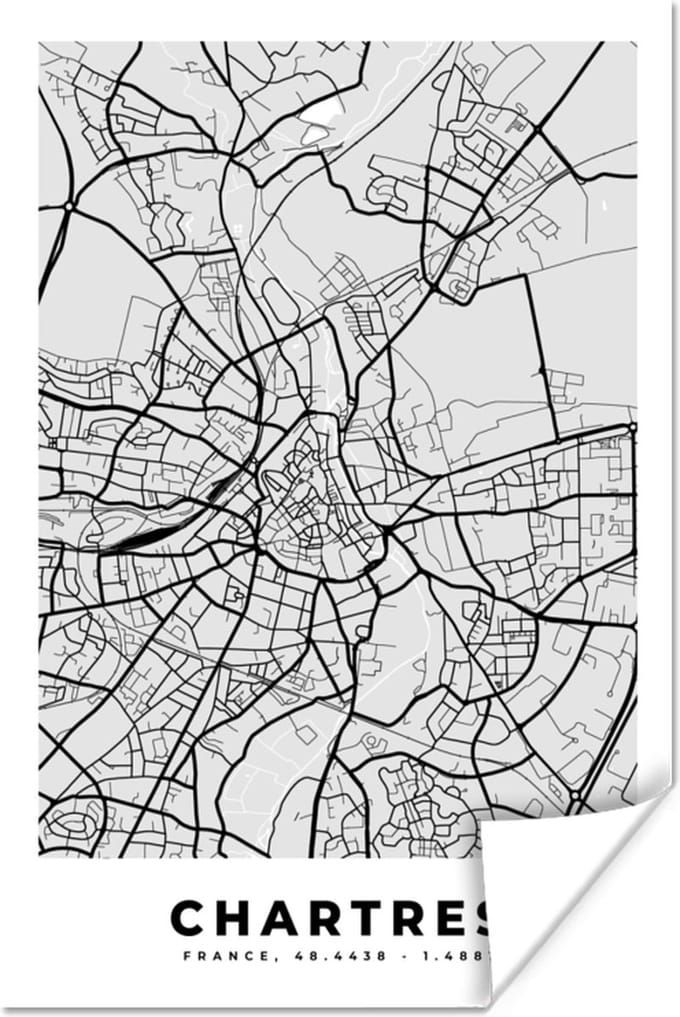 Poster Chartres – Plattegrond – Frankrijk – Kaart – Stadskaart - 20x30 cm
