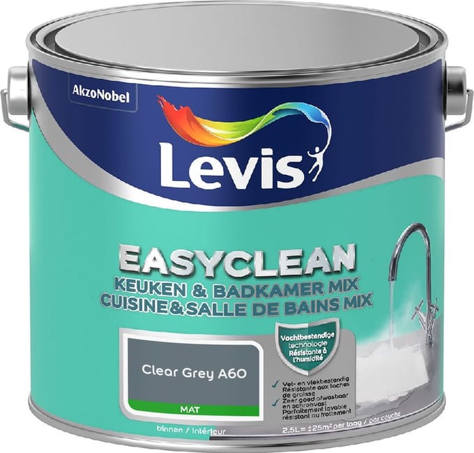 Levis - Easyclean Keuken & Badkamer Mix - Clear Grey A60 - Mengverf - 2,5 L