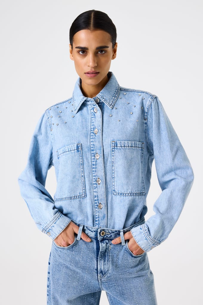 GARCIA Dames Effen Blouse Blauw Lange mouw