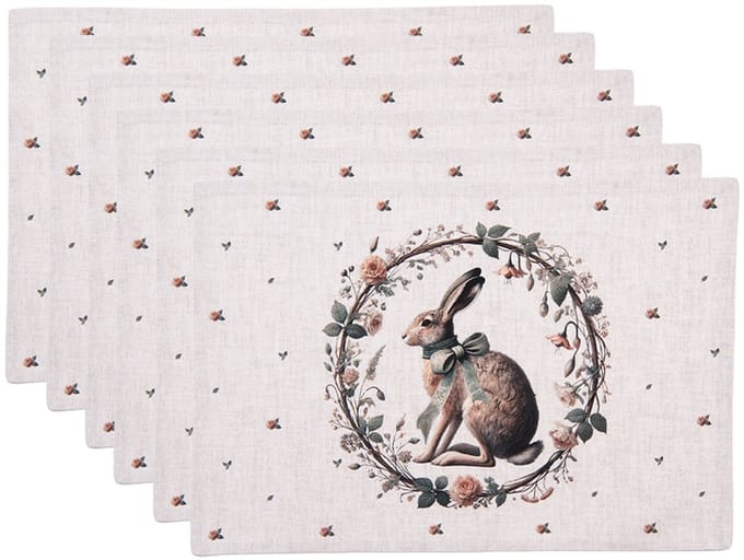 Clayre & Eef Placemats Set van 6 48x35 cm Beige Katoen